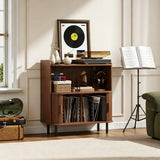 Walnut Record Player Stand with Vinyl Storage and Tambour Doors Image - 5