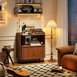 Walnut Record Player Stand with Vinyl Storage and Tambour Doors Image - 7