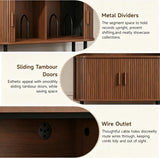 Walnut Record Player Stand with Vinyl Storage and Tambour Doors Image - 8