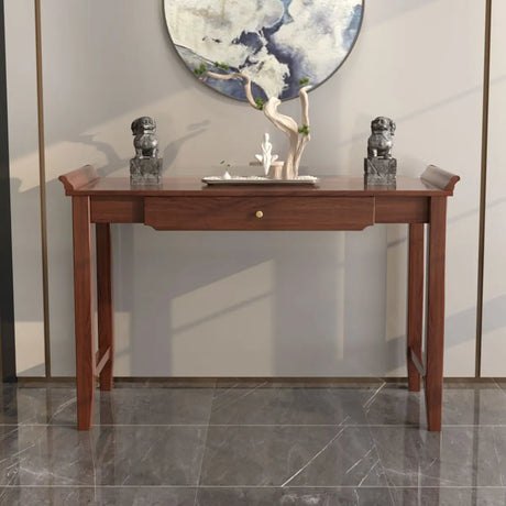 Walnut Rectangular Standard Console Table with Drawer Image - 2