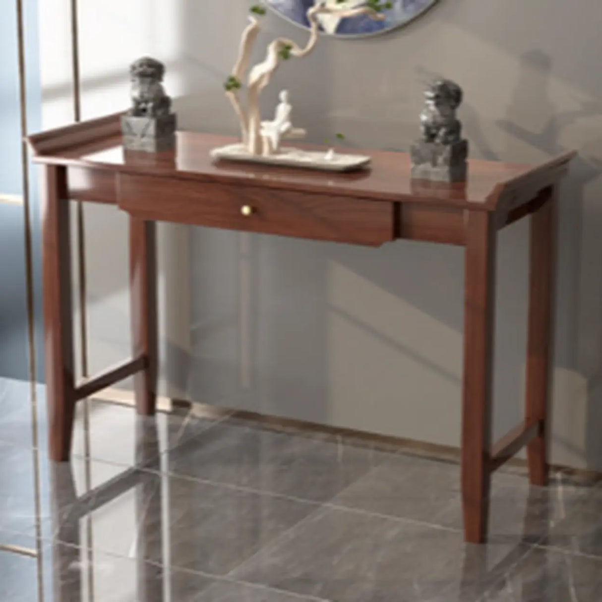 Walnut Rectangular Standard Console Table with Drawer Image - 3
