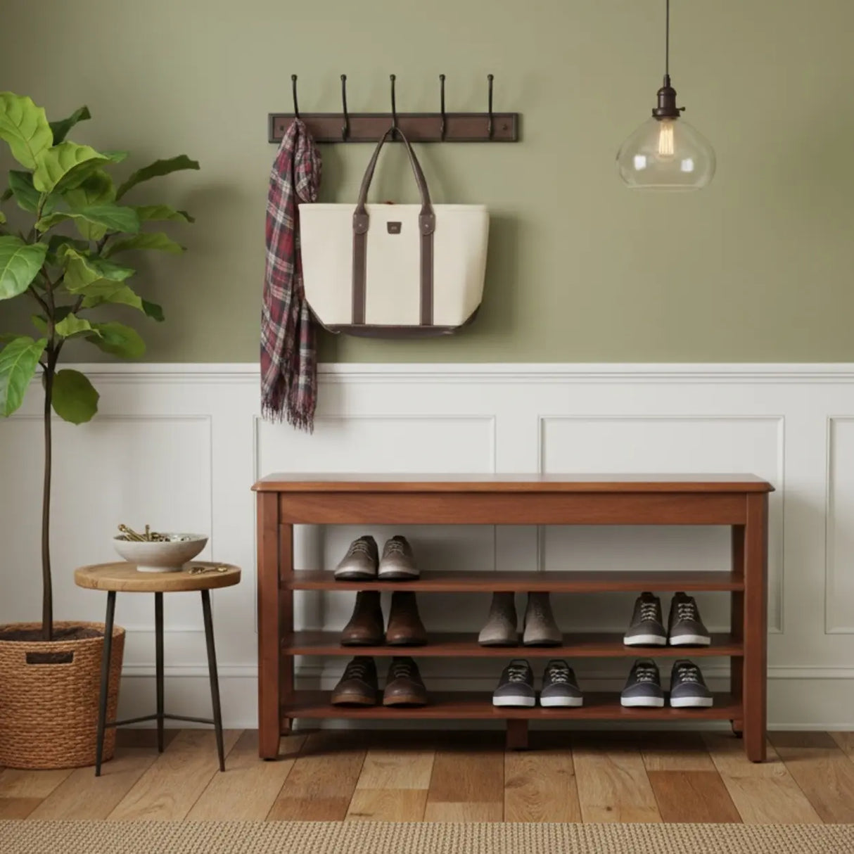 Walnut Rubber Wood Shoe Bench with Adjustable Shelves, 2 or 3 Tier  Image-10