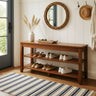 Walnut Rubber Wood Shoe Bench with Adjustable Shelves, 2 or 3 Tier Image - 2