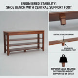 Walnut Rubber Wood Shoe Storage Bench with Adjustable Shelves Image - 3