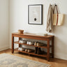 Walnut Rubber Wood Shoe Storage Bench with Adjustable Shelves Image - 6