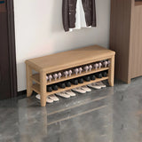 Walnut Rubberwood Entryway Bench with Shoe Storage Image - 20