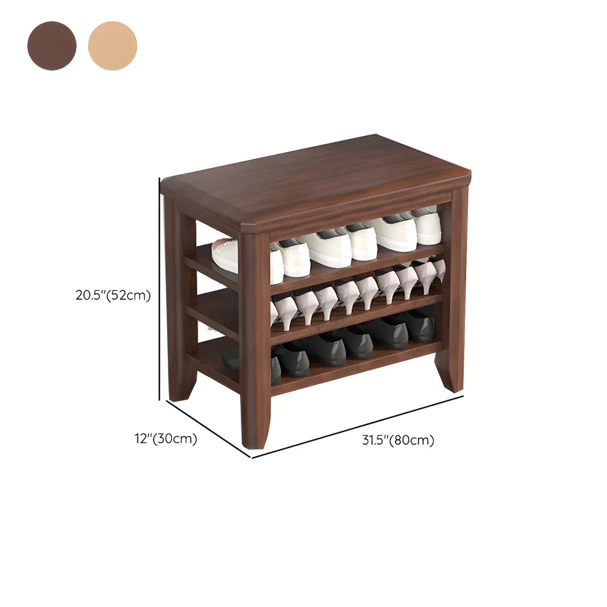 Walnut Rubberwood Entryway Bench with Shoe Storage Image - 32