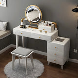 Walnut Rubberwood Makeup Vanity with Drawers and Mirror Image - 6
