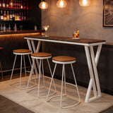 Walnut Solid Wood Rectangular Bar Table with White Metal Trestle Base Image - 1