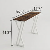 Walnut Solid Wood Rectangular Bar Table with White Metal Trestle Base Image - 11
