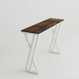 Walnut Solid Wood Rectangular Bar Table with White Metal Trestle Base Image - 2