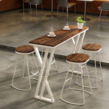 Walnut 47.2"W*17.7"D*41.3"H Walnut Solid Wood Rectangular Bar Table with White Metal Trestle Base Image - 3
