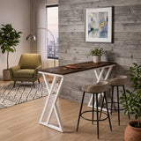 Walnut Solid Wood Rectangular Bar Table with White Metal Trestle Base Image - 5