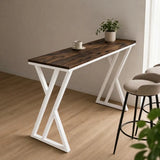 Walnut Solid Wood Rectangular Bar Table with White Metal Trestle Base Image - 7