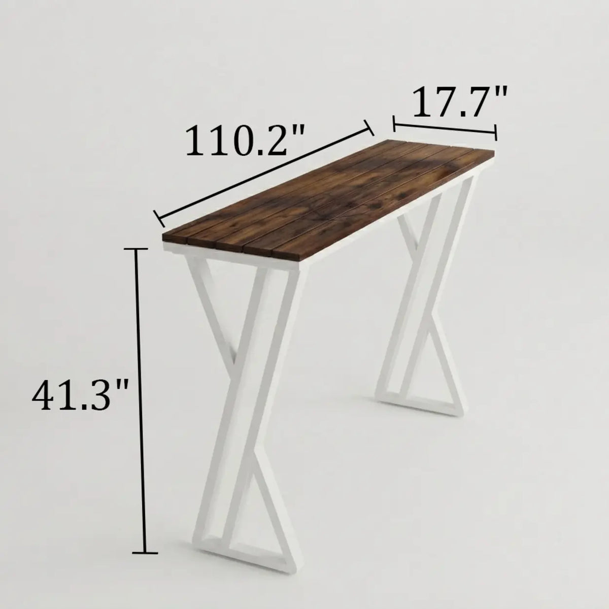 Walnut Solid Wood Rectangular Bar Table with White Metal Trestle Base Image - 9