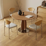 Walnut Solid Wood Round Pedestal Dining Table with Metal Base Image - 1