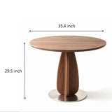 Walnut Solid Wood Round Pedestal Dining Table with Metal Base Image - 10