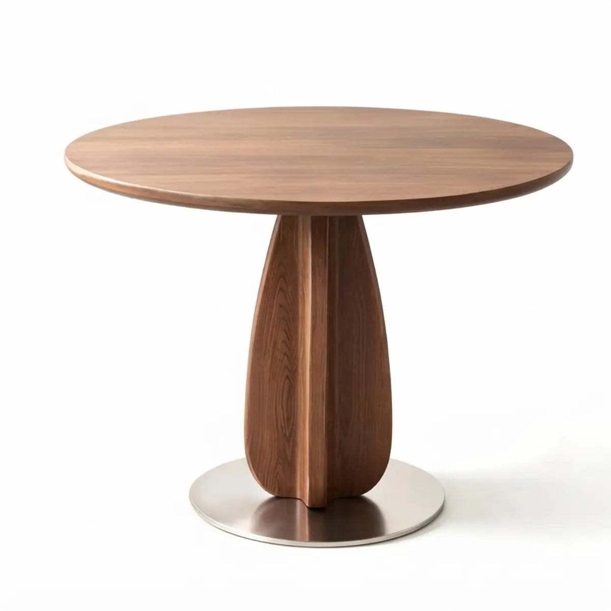 35.4"L x 35.4"W x 29.5"H Walnut Walnut Solid Wood Round Pedestal Dining Table with Metal Base Image - 2