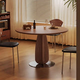 Walnut Solid Wood Round Pedestal Dining Table with Metal Base Image - 3