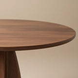 Walnut Solid Wood Round Pedestal Dining Table with Metal Base Image - 5