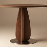 Walnut Solid Wood Round Pedestal Dining Table with Metal Base Image - 6