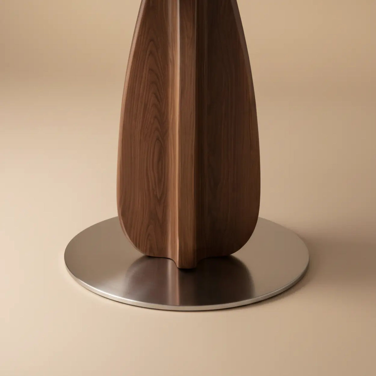 Walnut Solid Wood Round Pedestal Dining Table with Metal Base Image - 7