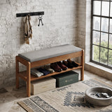 Walnut Solid Wood Shoe Storage Bench with Lift-Top Cushioned Seat Image - 4