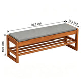 Walnut Solid Wood Shoe Storage Bench with Lift-Top Cushioned Seat #size