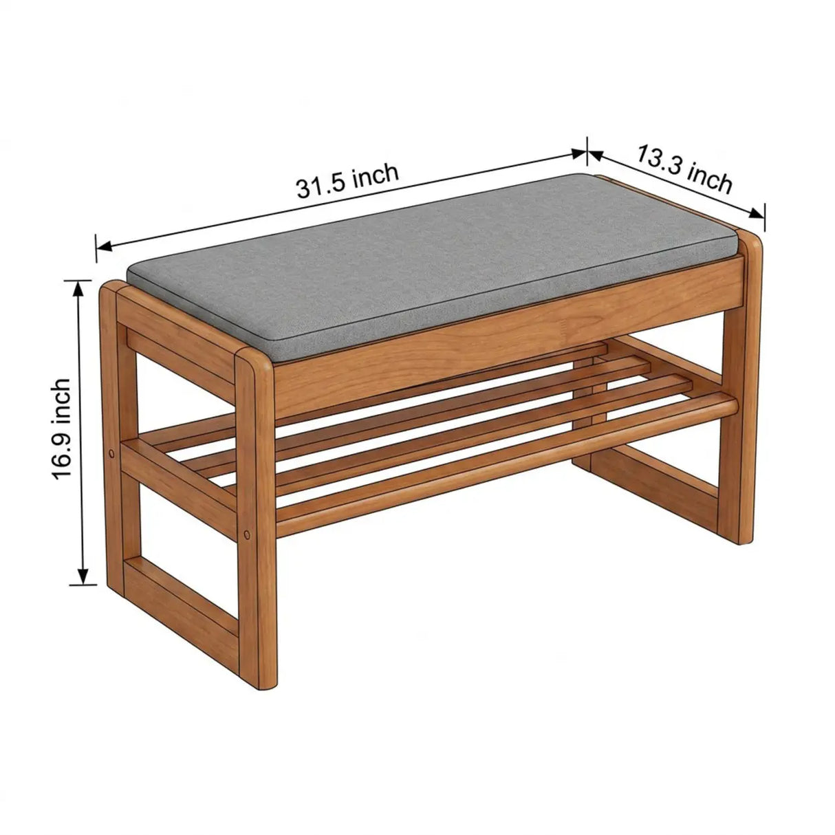 Walnut Solid Wood Shoe Storage Bench with Lift-Top Cushioned Seat Image - 7