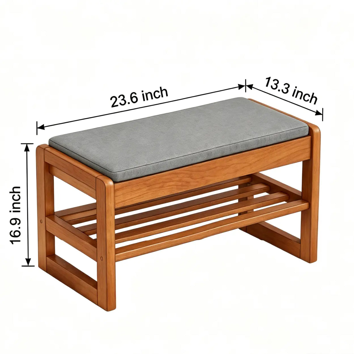 Walnut Solid Wood Shoe Storage Bench with Lift-Top Cushioned Seat Image - 8