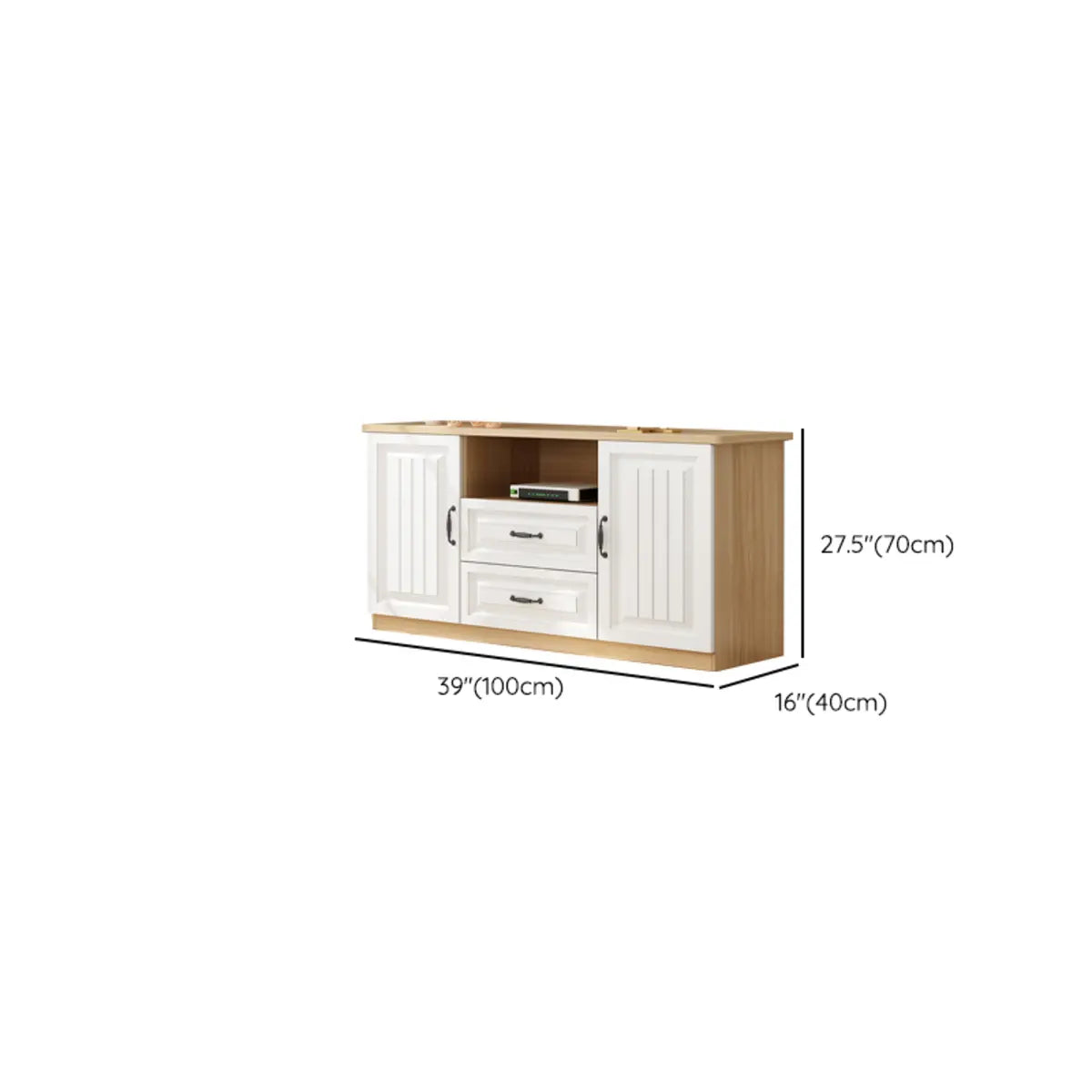 Walnut-White Wood Open Storage Rectangle TV Stand 
