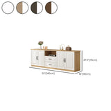 Walnut-White Wood Open Storage Rectangle TV Stand Image - 15