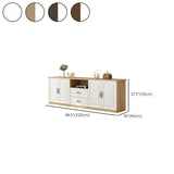 Walnut-White Wood Open Storage Rectangle TV Stand Image - 19