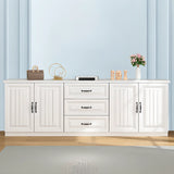 Walnut-White Wood Open Storage Rectangle TV Stand Image - 4