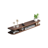 Walnut Wood Floating Mount Open Storage TV Stand Image - 10