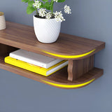 Walnut Wood Floating Mount Open Storage TV Stand Image - 12