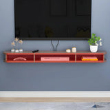 Walnut Wood Floating Mount Open Storage TV Stand Image - 13