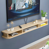 Walnut Wood Floating Mount Open Storage TV Stand Image - 16