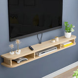 Walnut Wood Floating Mount Open Storage TV Stand Image - 7