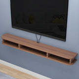Walnut Wood Floating Mount Open Storage TV Stand Image - 8