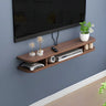 Walnut Wood Floating Mount Open Storage TV Stand Image - 9