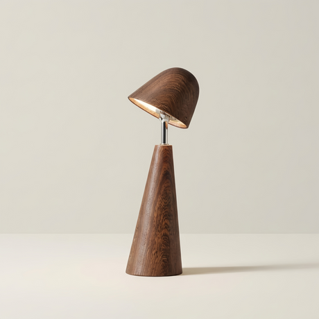 Walnut Wood Grain Ceramic Touch Dimmable LED Table Lamp Image - 1