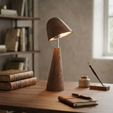 Walnut Wood Grain Ceramic Touch Dimmable LED Table Lamp Image - 3
