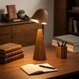 Walnut Wood Grain Ceramic Touch Dimmable LED Table Lamp Image - 5