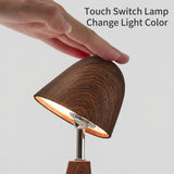 Walnut Wood Grain Ceramic Touch Dimmable LED Table Lamp Image - 6