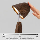 Walnut Wood Grain Ceramic Touch Dimmable LED Table Lamp Image - 7
