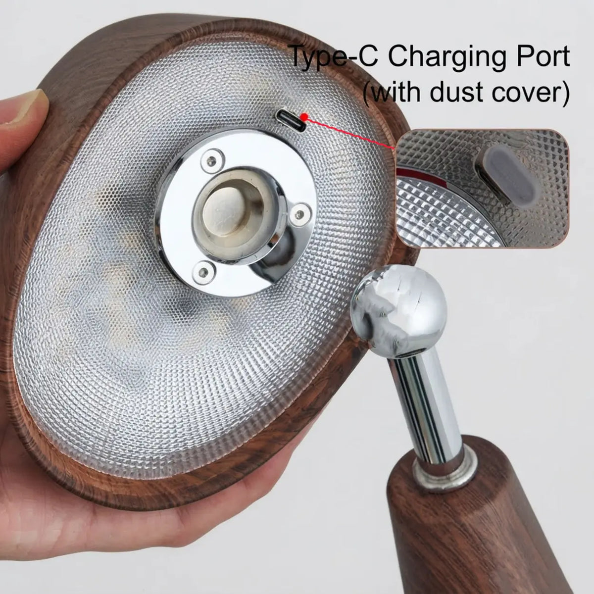 Walnut Wood Grain Ceramic Touch Dimmable LED Table Lamp Image - 8