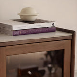 Walnut Wood Narrow Open Storage Buffet with Lighting Image - 5