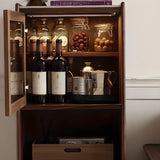 Walnut Wood Narrow Open Storage Buffet with Lighting Image - 7