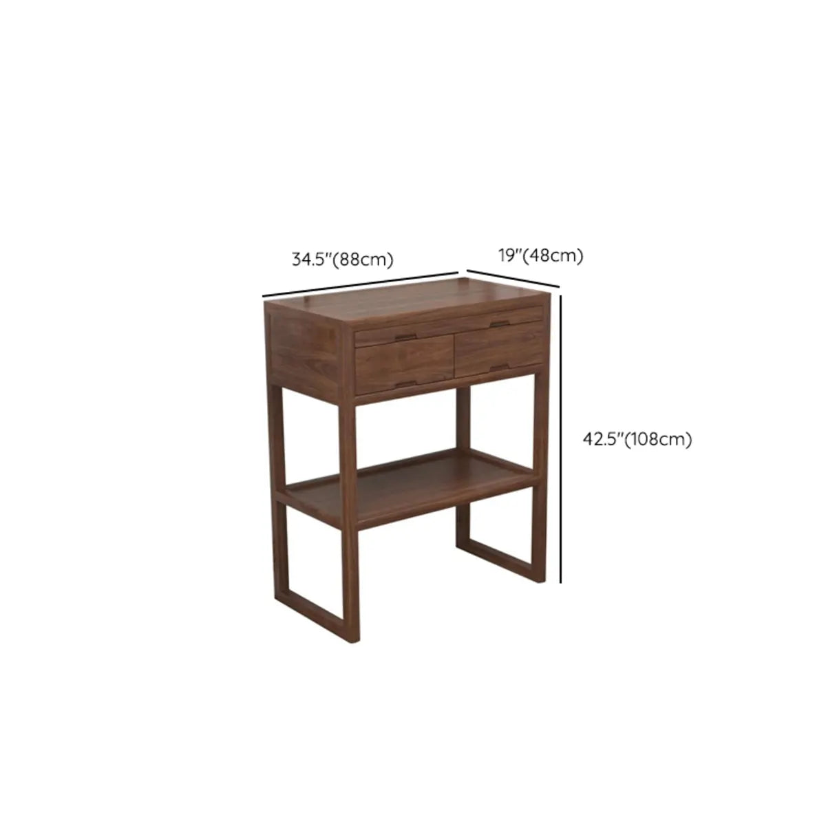 Walnut Wood Storage Console Table with Drawers and Shelves Image - 10